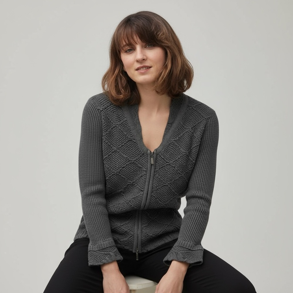 Vex Gray Zip Front Wool Blend Cardigan Size M